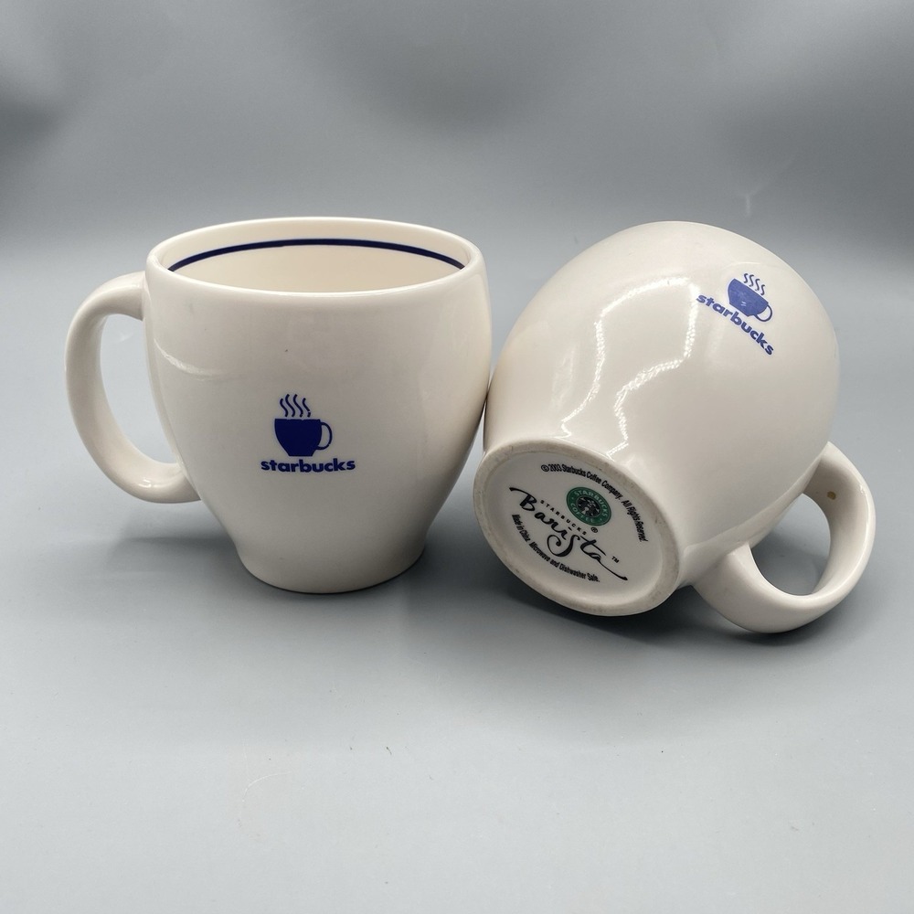 Pair of 2003 Starbucks Barista Abbey‎ Coffee Cups 12oz Mugs Ceramic Blue